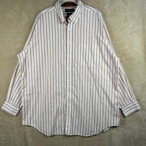 Paul Fredrick Mens 18x35 Rust Cotton Linen Blend Non-Iron Striped Shirt Classic